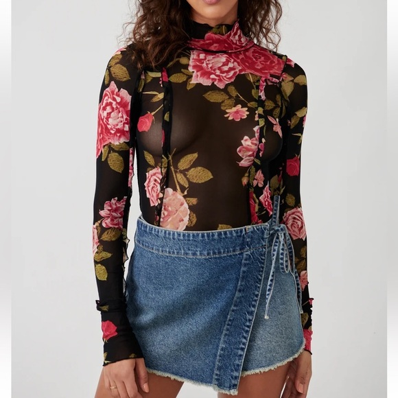 Free People Charlie Printed Mesh Top NWT - Picture 2 of 12